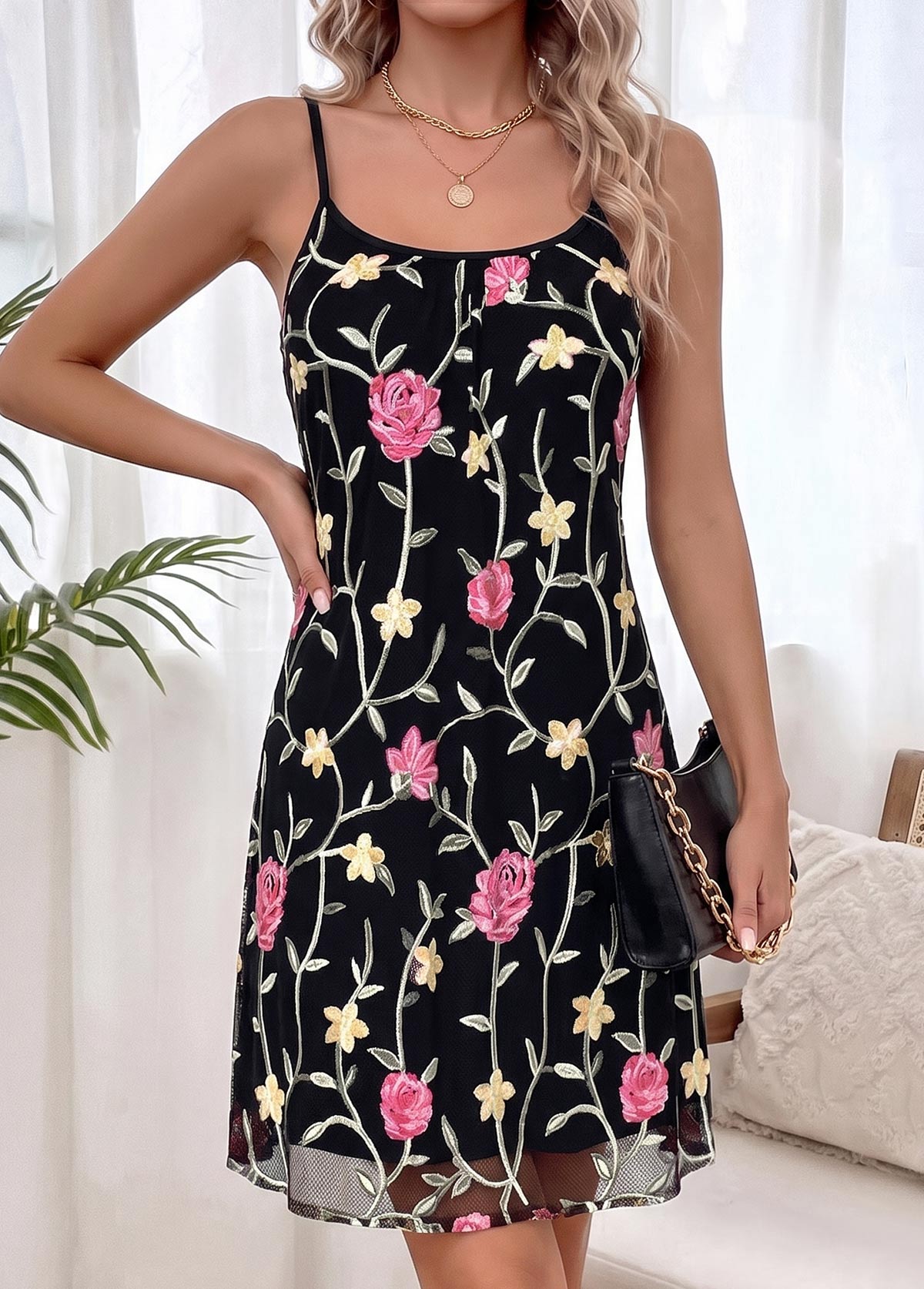 Black Two-piece Long Sleeve Round Neck Dress and Cardigan | picture 