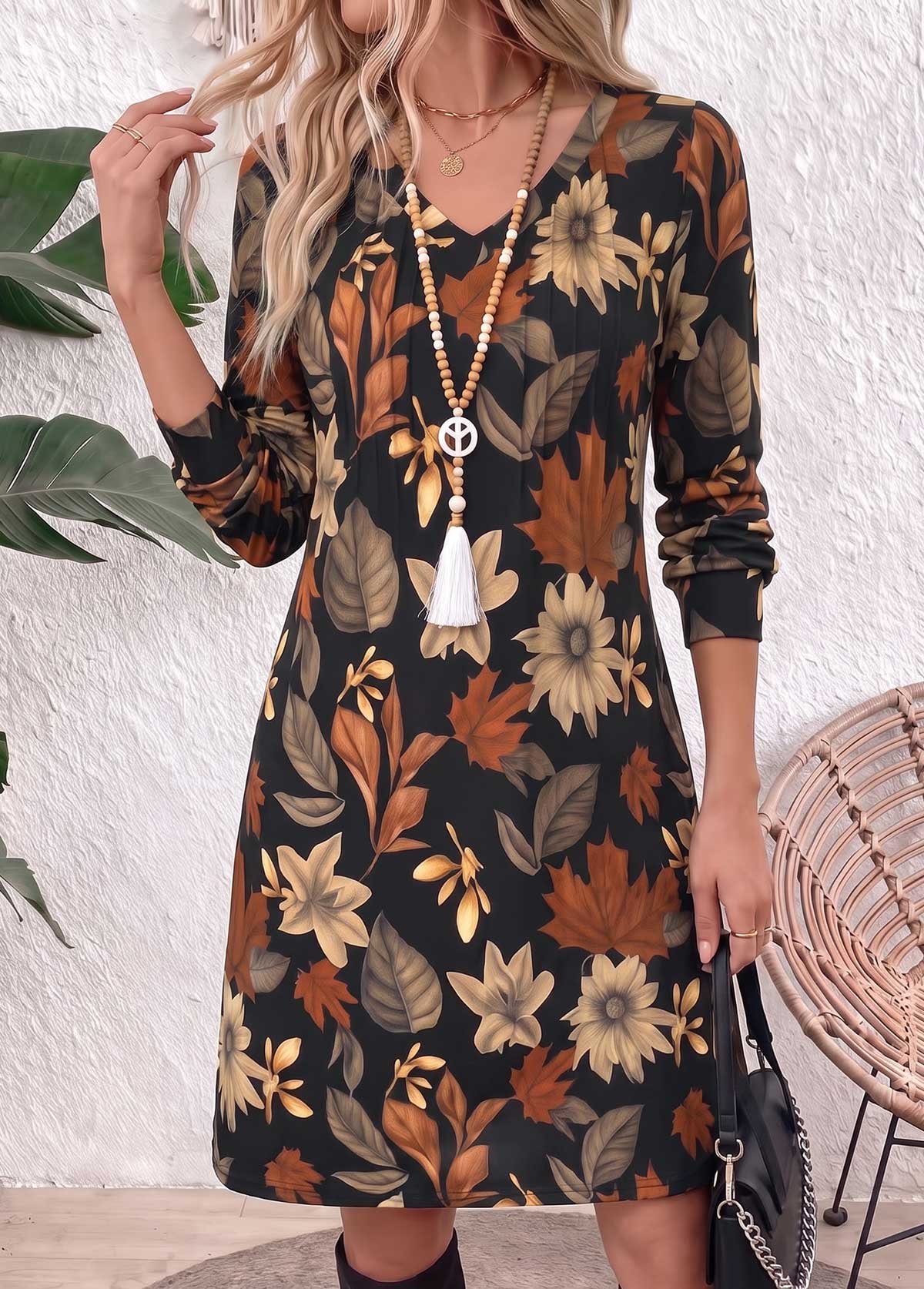 Multi Color Floral Print Short Tuck Stitch Dress | picture 