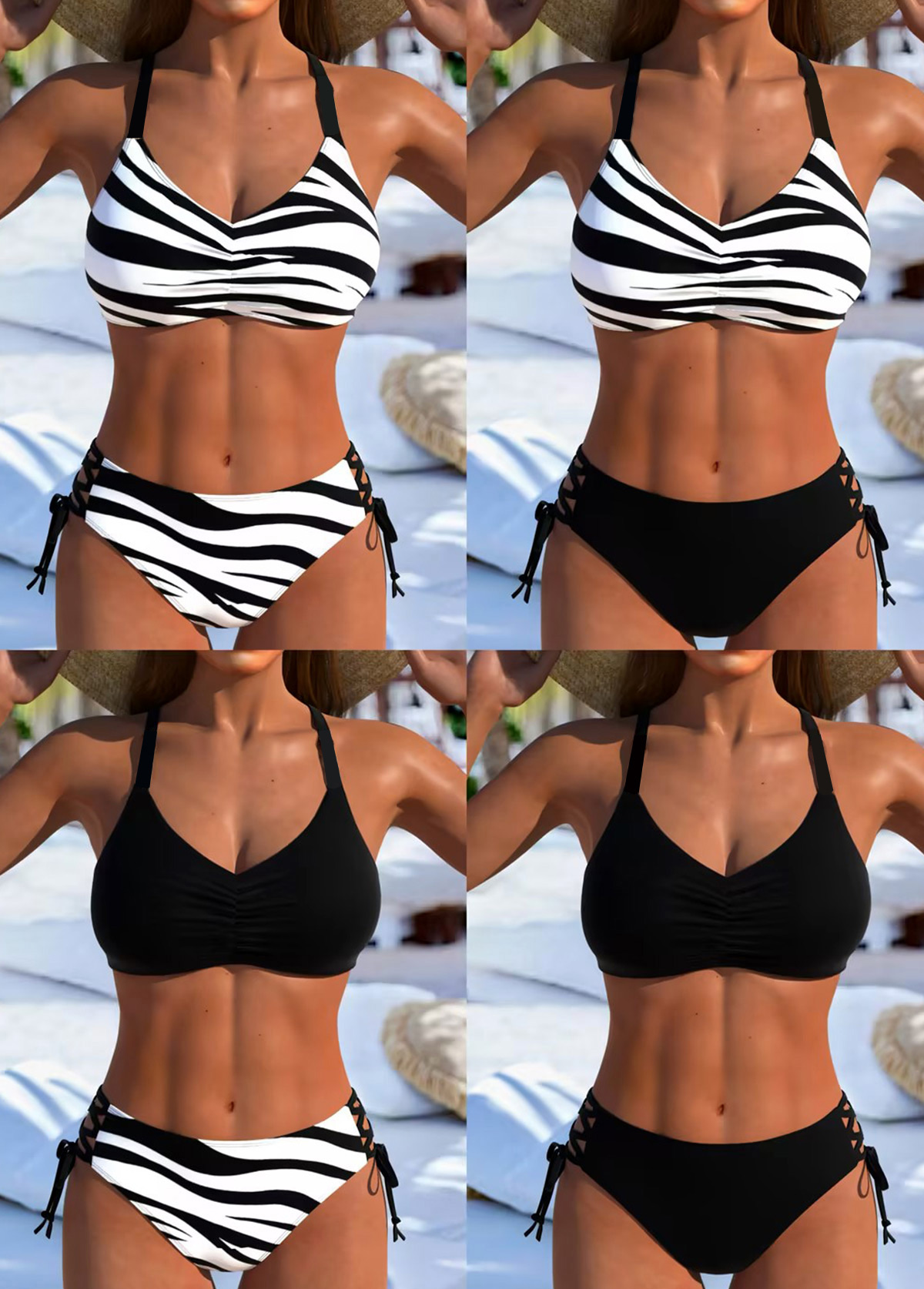 Black Low Waisted Adjustable Tie Bikini Set | picture 