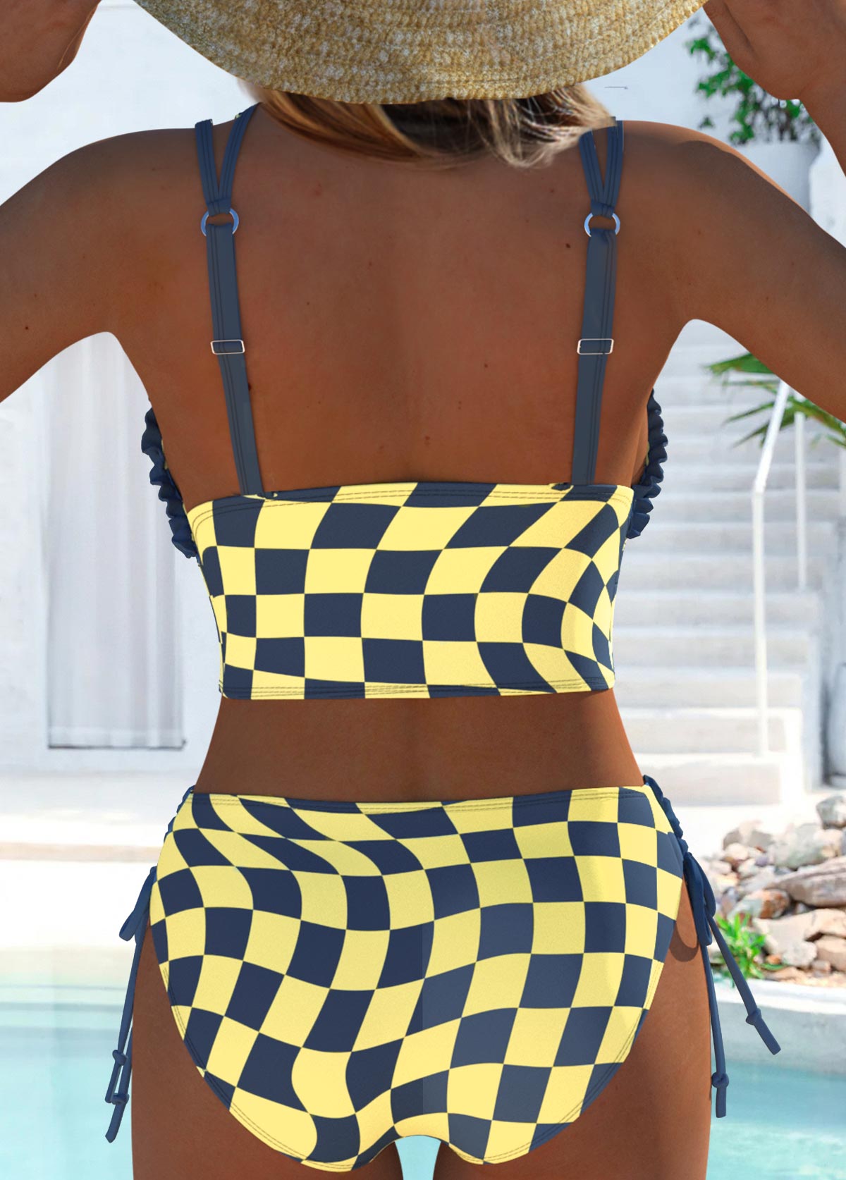 Multi Color Mid Waisted Patchwork Plaid Bikini Set | picture 