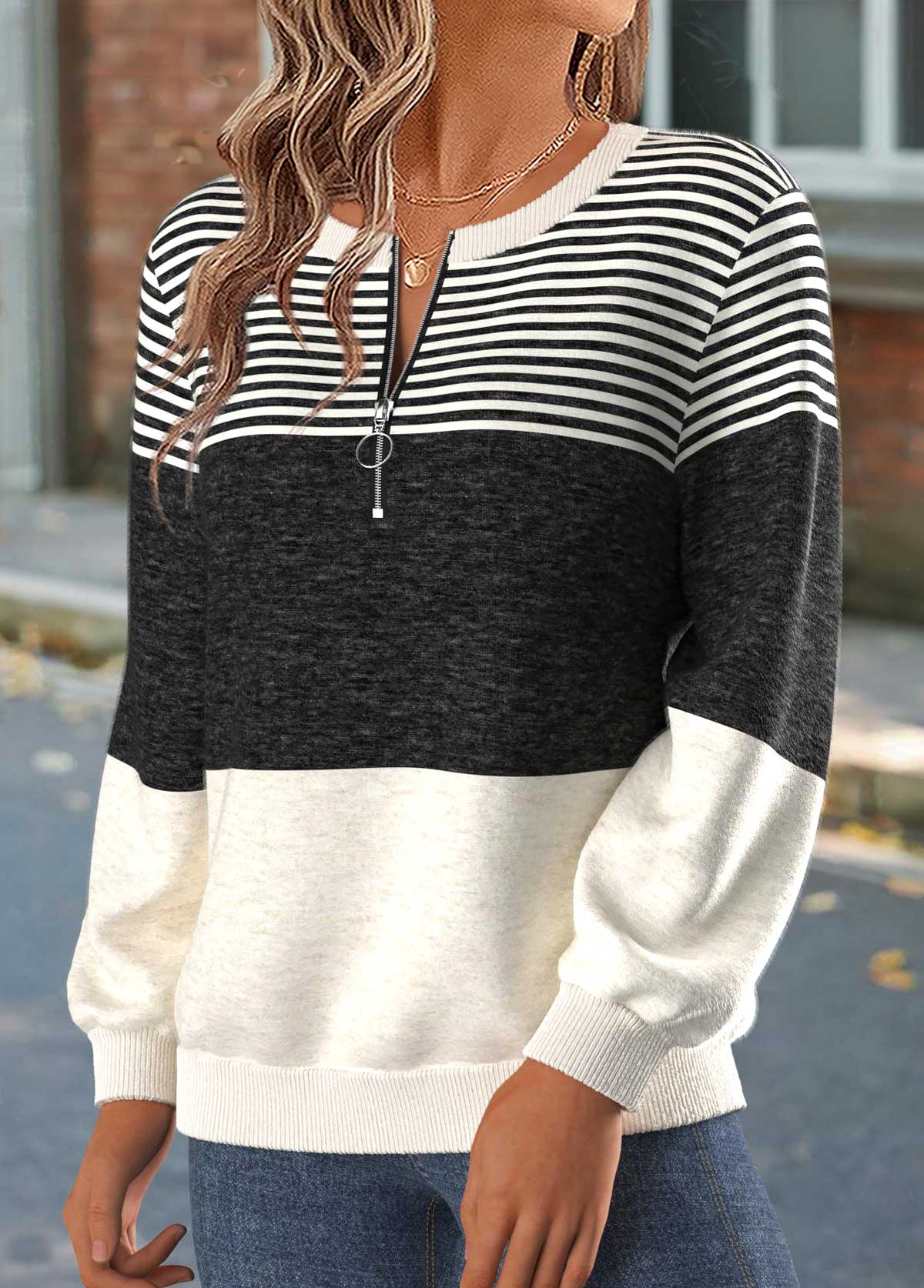 Dark Grey Marl Striped Tummy Coverage Long Sleeve Sweatshirt 3