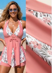 Patchwork High Waisted Ditsy Floral Print Pink Tankini Set | thumb picture 