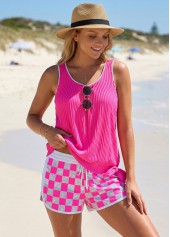 Jacquard Geometric Print Hot Pink Tankini Set
