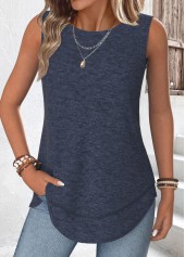 Navy Tummy Coverage Sleeveless Round Neck Tank Top | thumb picture 