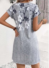 Grey Floral Print Short Tummy Coverage Split Neck Dress | thumb picture 