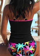 Black High Waisted Ruched Tropical Plants Print Tankini Set | thumb picture 