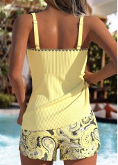 Light Yellow Mid Waisted Tube Paisley Print Tankini Set | thumb picture 