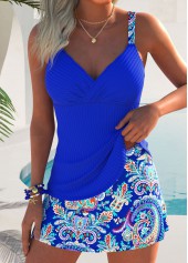 Royal Blue Mid Waisted Tribal Print Tankini Set