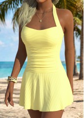Light Yellow Tummy Coverage One Piece Swimdress | thumb picture 