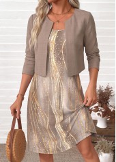 Light Camel Ombre Two-piece Long Sleeve Dress and Cardigan