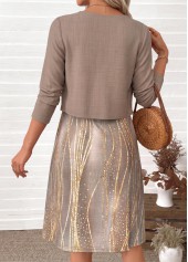 Light Camel Ombre Two-piece Long Sleeve Dress and Cardigan | thumb picture 