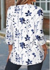 Blue Floral Print Curved Hem Long Sleeve Shirt | thumb picture 