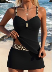 Black Mid Waisted Two-piece Leopard Tankini Set
