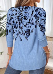 Blue Floral Print Tummy Coverage Long Sleeve T Shirt | thumb picture 