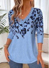 Blue Floral Print Tummy Coverage Long Sleeve T Shirt | thumb picture 