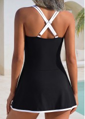 Black Patchwork Square Neck One Piece Swimdress | thumb picture 