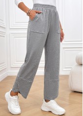 Light Grey Straight Leg Elastic Waist High Waisted Pants | thumb picture 