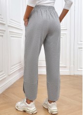 Light Grey Straight Leg Elastic Waist High Waisted Pants | thumb picture 
