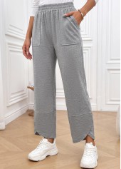 Light Grey Straight Leg Elastic Waist High Waisted Pants | thumb picture 