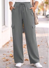 Dark Grey Straight Leg Elastic Waist High Waisted Pants