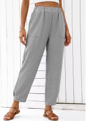 Grey Straight Leg Elastic Waist High Waisted Pants | thumb picture 