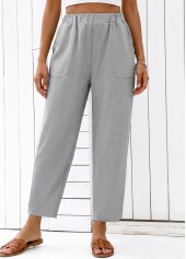 Grey Straight Leg Elastic Waist High Waisted Pants