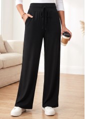 Black Straight Leg Elastic Waist High Waisted Pants | thumb picture 