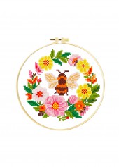 Bee and Wreath Cross Stitch Kit Beginner Friendly