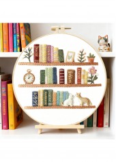 Cats and Bookshelf Embroidery Kit Beginner Friendly | thumb picture 