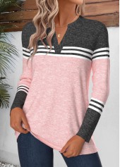 Pink Geometric Print Curved Hem Long Sleeve T Shirt | thumb picture 