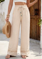 Beige Soft Straight Leg Elastic Waist High Waisted Pants