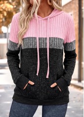 Pink Patchwork Long Sleeve Tunic Hoodie