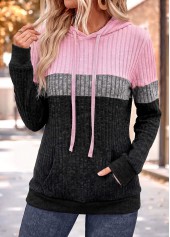 Pink Patchwork Long Sleeve Tunic Hoodie | thumb picture 