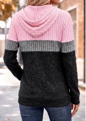 Pink Patchwork Long Sleeve Tunic Hoodie | thumb picture 