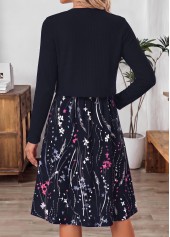 Navy Floral Print Two-piece Long Sleeve Dress and Cardigan | thumb picture 
