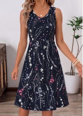 Navy Floral Print Two-piece Long Sleeve Dress and Cardigan | thumb picture 