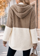 Light Camel Patchwork Long Sleeve Hooded Coat | thumb picture 
