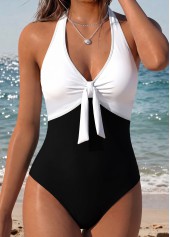 Black Patchwork V-Neck One Piece Swimwear | thumb picture 