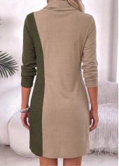 Light Camel Short Patchwork Long Sleeve Cowl Neck Dress | thumb picture 