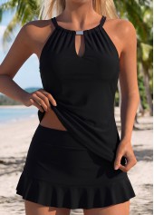 Black Mid Waisted Two-piece Tankini Set