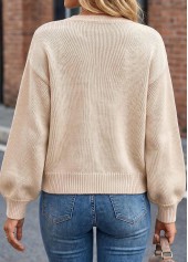 Beige Bowknot Long Sleeve Round Neck Sweater | thumb picture 