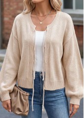 Beige Bowknot Long Sleeve Round Neck Sweater | thumb picture 