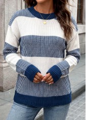 Blue Tummy Coverage Long Sleeve Round Neck Sweater 5