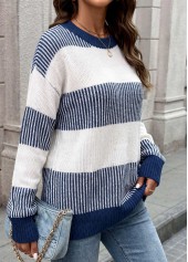 Blue Tummy Coverage Long Sleeve Round Neck Sweater 3