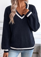 Navy Tummy Coverage Long Sleeve V Neck Sweater