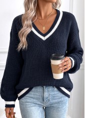 Navy Tummy Coverage Long Sleeve V Neck Sweater | thumb picture 
