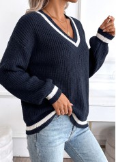 Navy Tummy Coverage Long Sleeve V Neck Sweater | thumb picture 