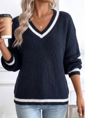 Navy Tummy Coverage Long Sleeve V Neck Sweater | thumb picture 