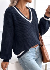Navy Tummy Coverage Long Sleeve V Neck Sweater | thumb picture 