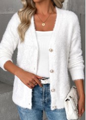 White Tummy Coverage Long Sleeve V Neck Sweater | thumb picture 